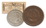 1865 Two Cents & Three-Cent Nickel 2-pc Set VF w/ CSA Bond
