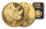 2022 South Africa 1-oz Gold Big 5 Series II Rhino NGC PF70UC First Day of Issue w/Black Core & Honey Signature