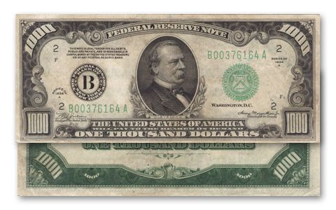 1934 US 1000 Dollar Federal Reserve Note Very Fine VF Bill ...