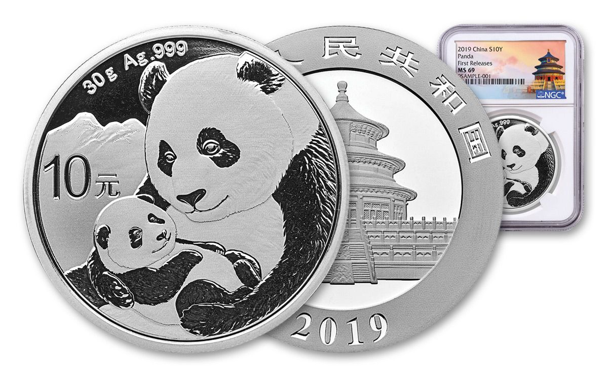 2019 10 Yuan Silver China Panda PCGS MS69 China Flag Label
