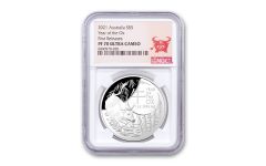 2021 Australia $5 1-oz Silver Lunar Year of the Ox Dome Proof NGC PF70UC First Releases