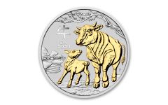 2021 Australia $1 1-oz Silver Lunar Year of the Ox Gilded BU