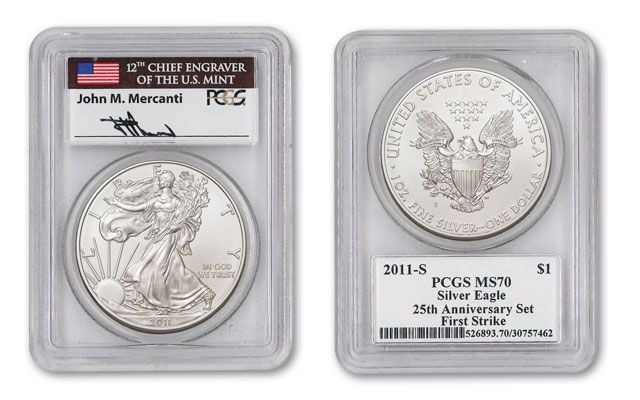 2011-S 1 Dollar 1-oz Silver Eagle Burnished PCGS MS70 Mercanti Signed