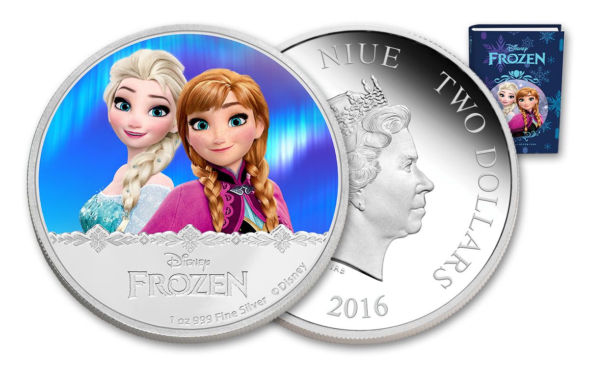 2020 Niue Disney Princess Frozen Anna & Elsa 1 oz Silver Coin w/Gem 3,000 Made 