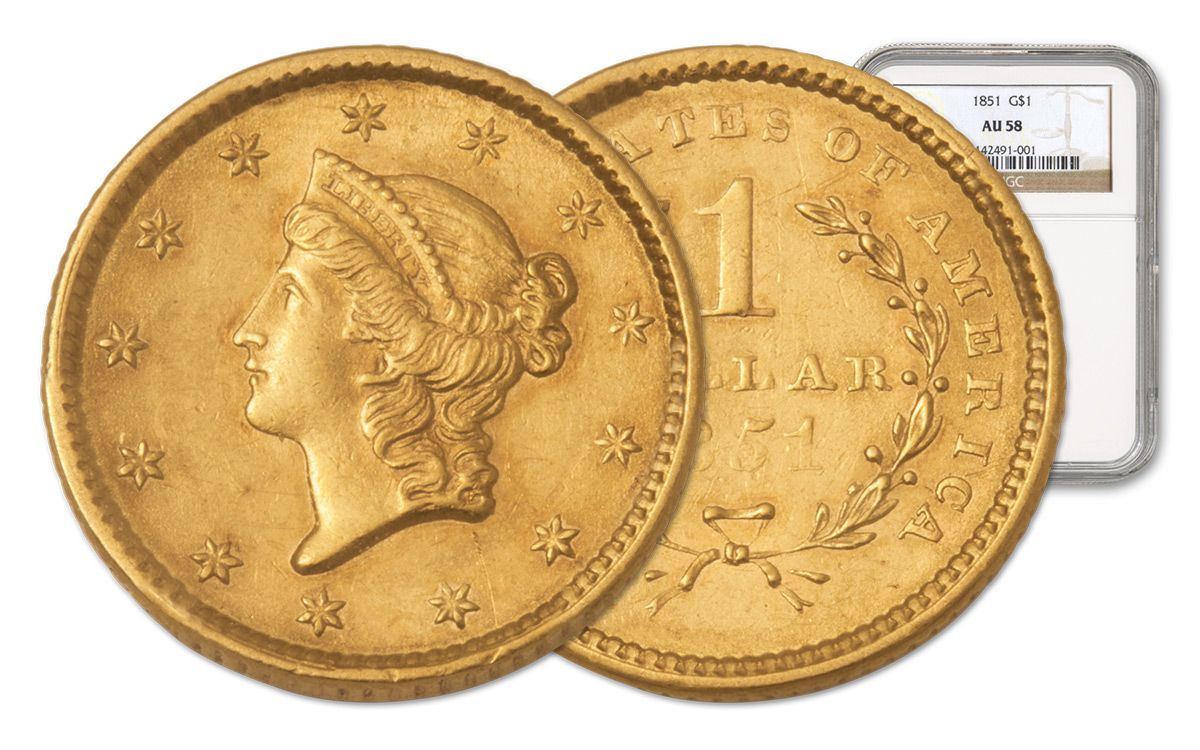 1849-1854 1 Dollar Gold Liberty Type 1 NGC/PCGS AU58