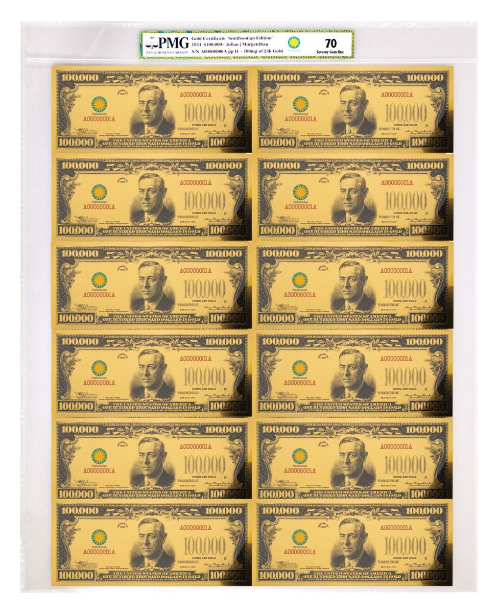 1934 100 000 Gold Certificate Currency Strike Pmg 70 Uncut Sheet Govmint Com
