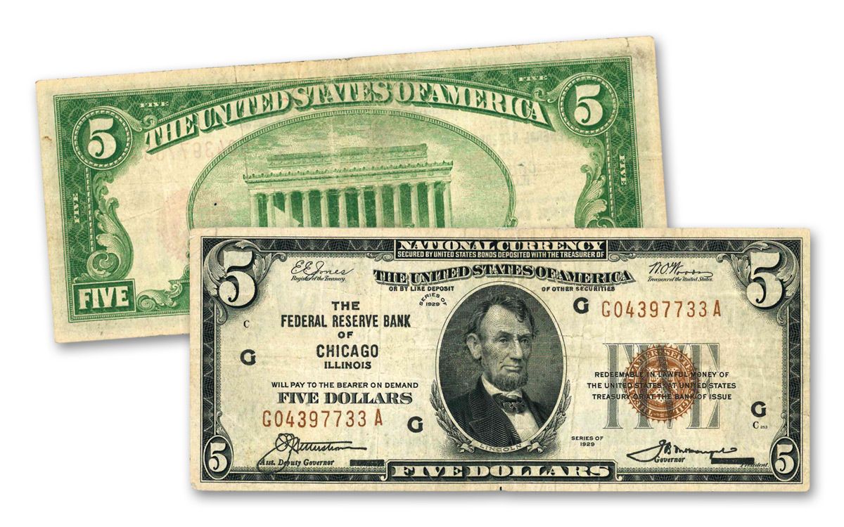 $5 1929 Year US Federal Reserve Small Notes for sale