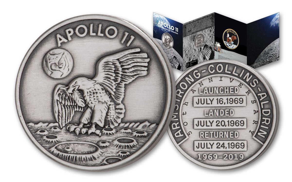1969-2019 Apollo 11 Robbins Medals 1 oz Silver Antiq Medal NGC GEM Unc SKU55135
