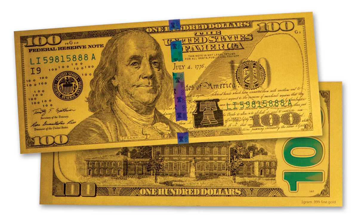 Set of 5pcs Gold999999 Gold Foil Bills USA Collect Paper Money Home Art $100 