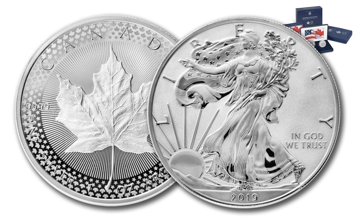 19 United States Canada 1 Oz Silver Eagle Maple Leaf Pride Of Two Nations 2 Coin U S Mint Set Govmint Com