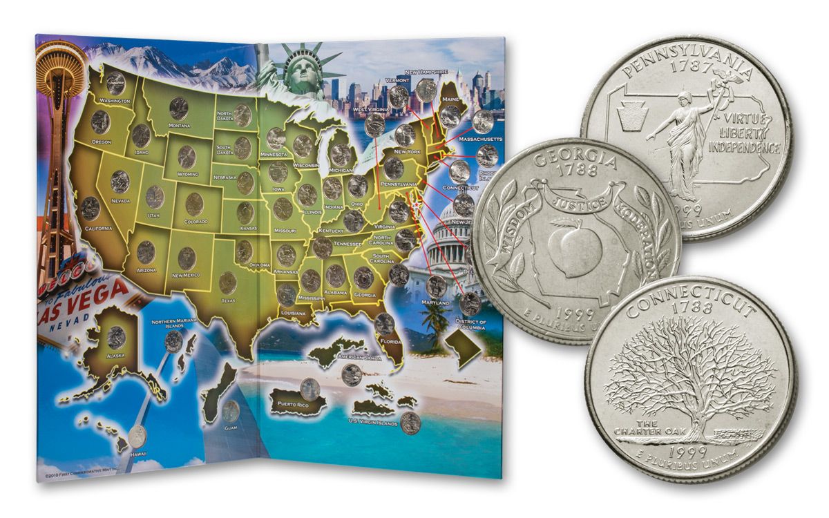 1999-2009 2008 PD State Territories Quarter Set P D Album~Complete~ 56 UNC Coins 