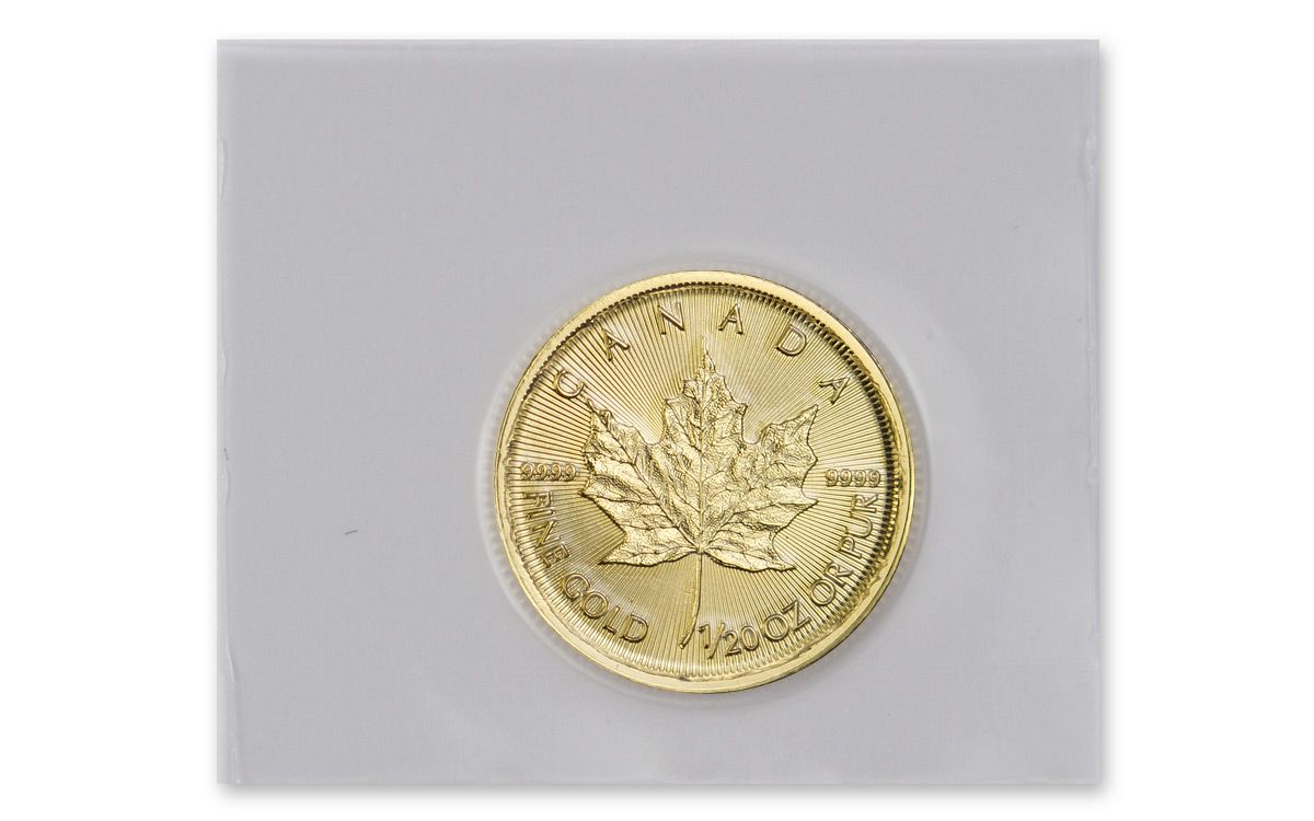 1/20 oz CANADIAN COIN CAPSULES  14mm GOLD MAPLE LEAFS #1 pkg of 5 
