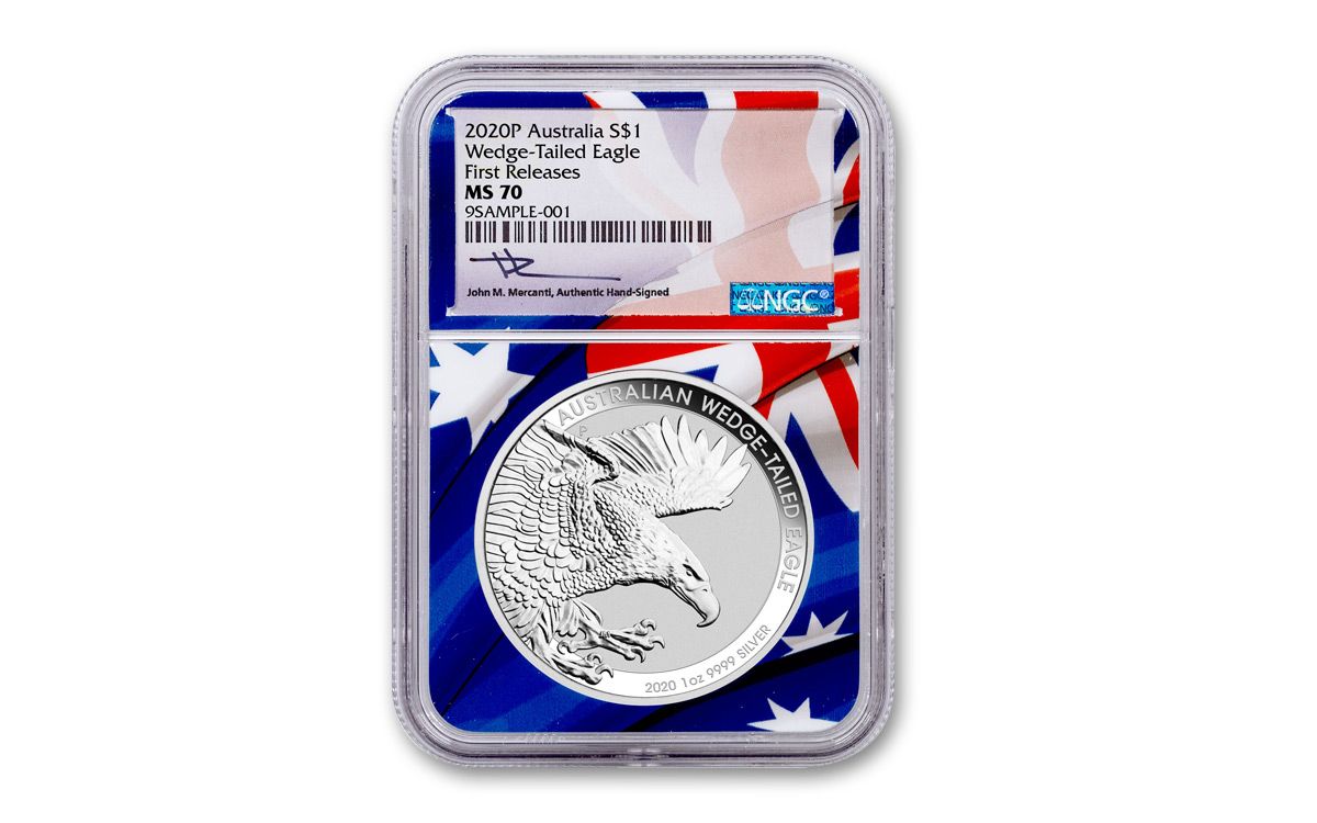 2020 Australia $1 1-oz Silver Wedge-Tailed Eagle NGC MS70 FR Mercanti
