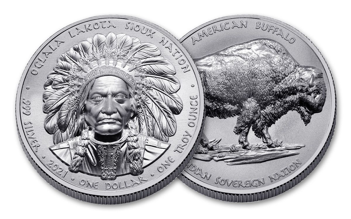 2021 Oglala Lakota Nation $1 1-oz Silver Sitting Bull & Buffalo Ultra High Relief |