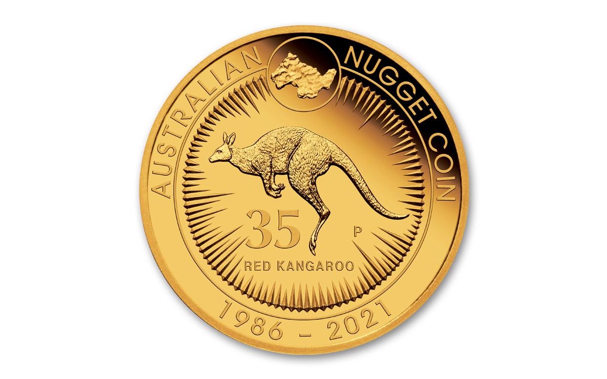 2021 Australia $25 1/4-oz Gold Anniversary Kangaroo Nugget |