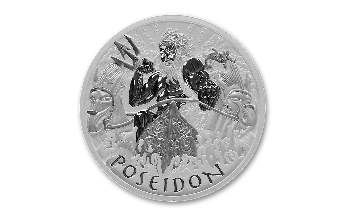 Посейдон на монетах. Монета Зевс. Инвестиционная монета Зевс. Тувалу 2 доллара, 2014 боги Олимпа - Посейдон. 2014 год серебро
