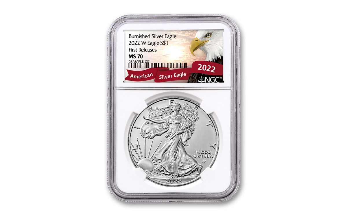2022-W $1 1-oz Burnished Silver Eagle NGC MS70 FR w/Eagle Label