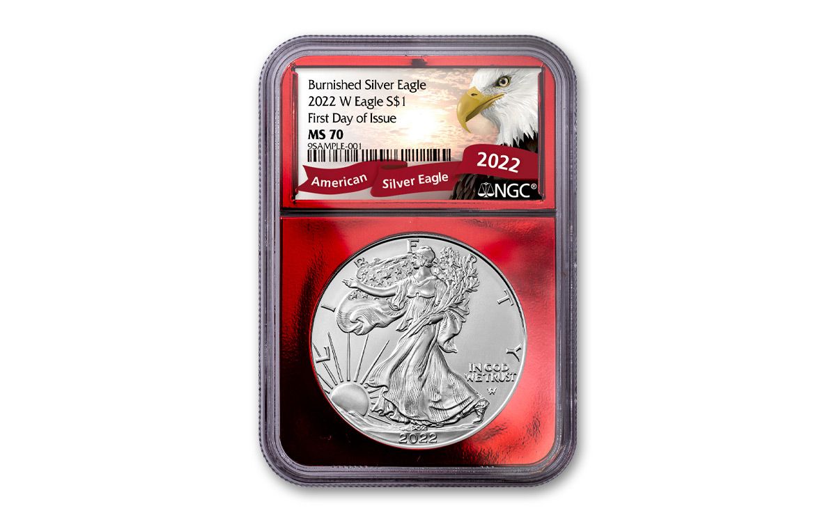 TITLE 2022-W $1 1-oz Burnished Silver Eagle NGC MS70 FDI w/Red