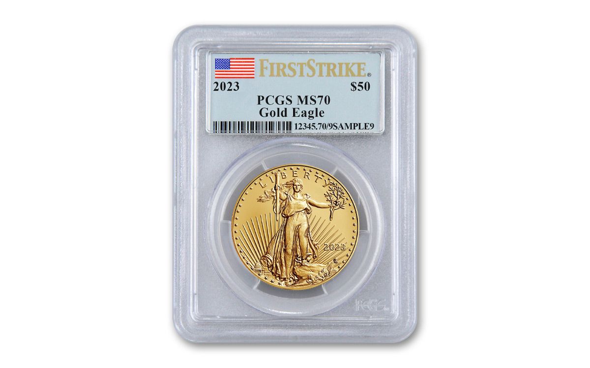 2023 $50 1-oz Gold American Eagle PCGS MS70 FS w/Flag Label | GovMint.com
