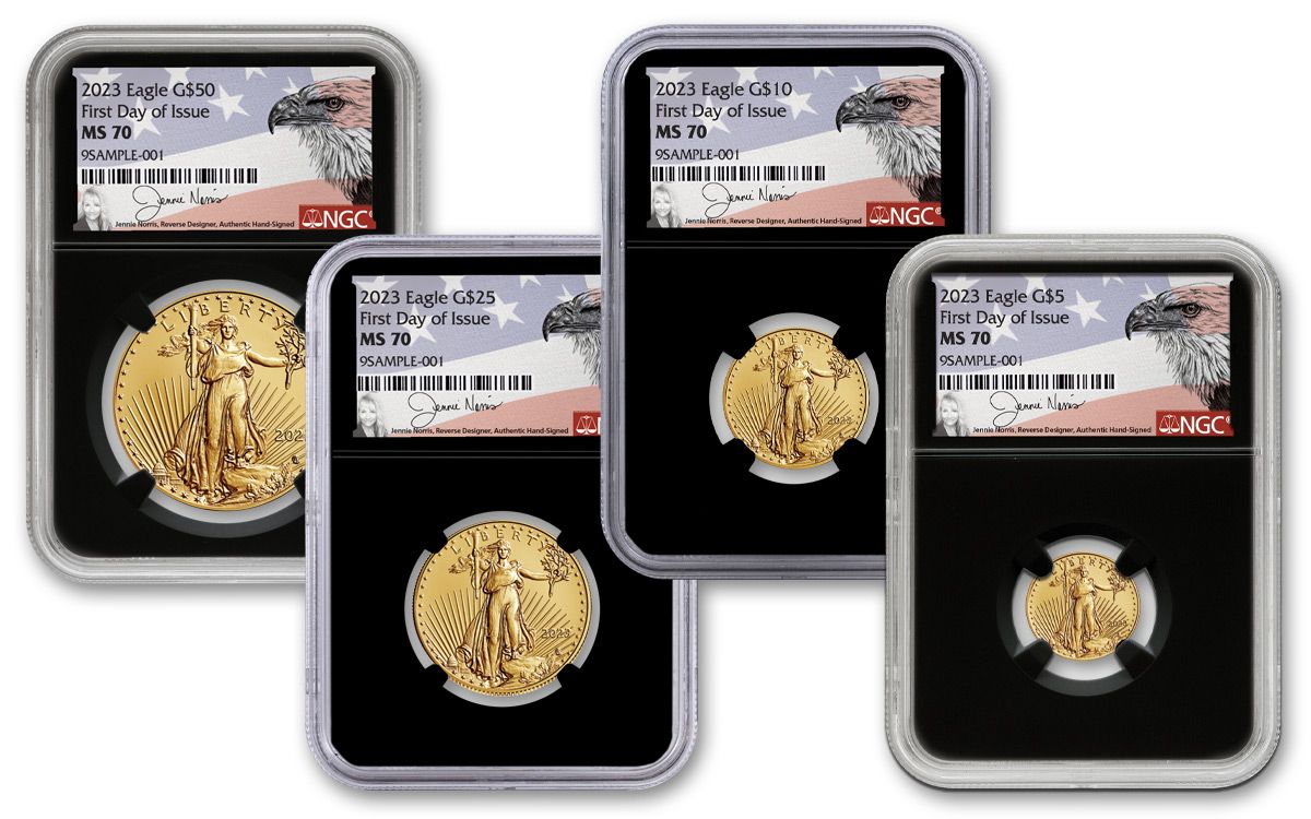 2024 $5–$50 Gold Eagle 4-pc Set NGC MS70 FDI w/Black Cores