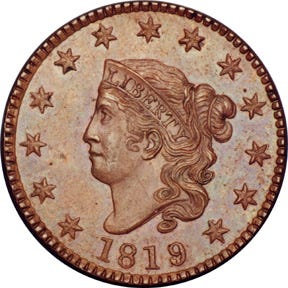 1819 Cent Matron Head Obverse