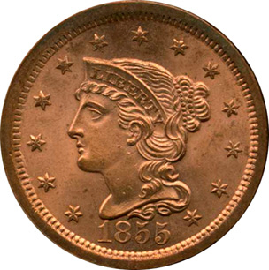 1855 Cent Braided Hair Obverse