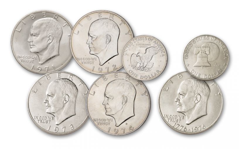 1971-1976-S Eisenhower Silver Dollar 5-Piece BU Collection Set