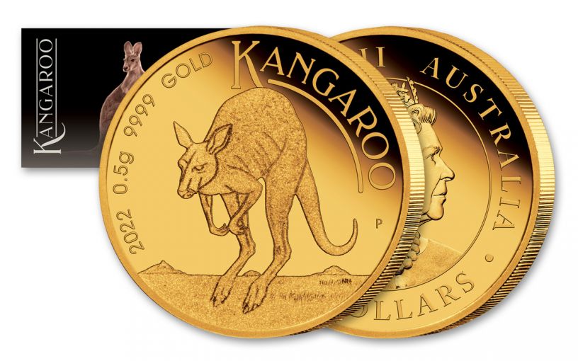 The reverse and obverse design of the 2022 Gold Mini Roo coin