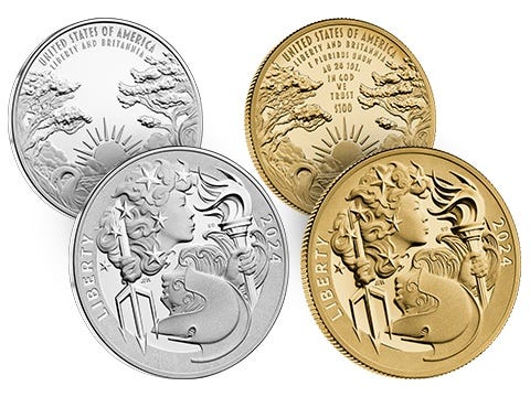 Liberty and Britannia Gold Coins and Silver Medals