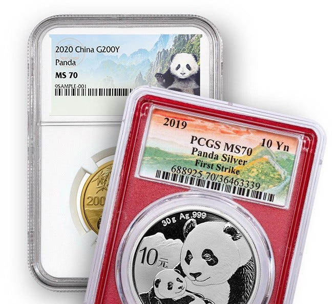 2020 200Yen China Gold Panda NGC MS70 and a 2019 10Yen China Silver Panda PCGS MS70 First Strike