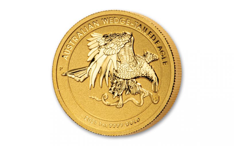 The 2021 reverse design of the Gold Wedge-Tailed Eagle coin