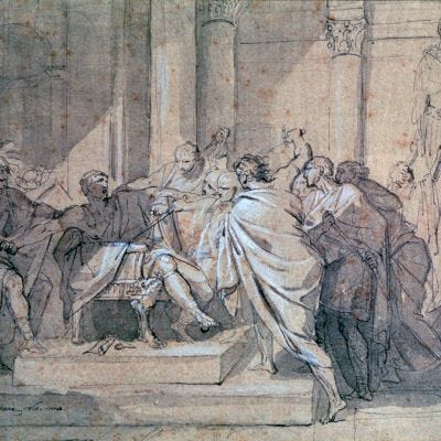 Depiction of the assasination of Julius Caesar